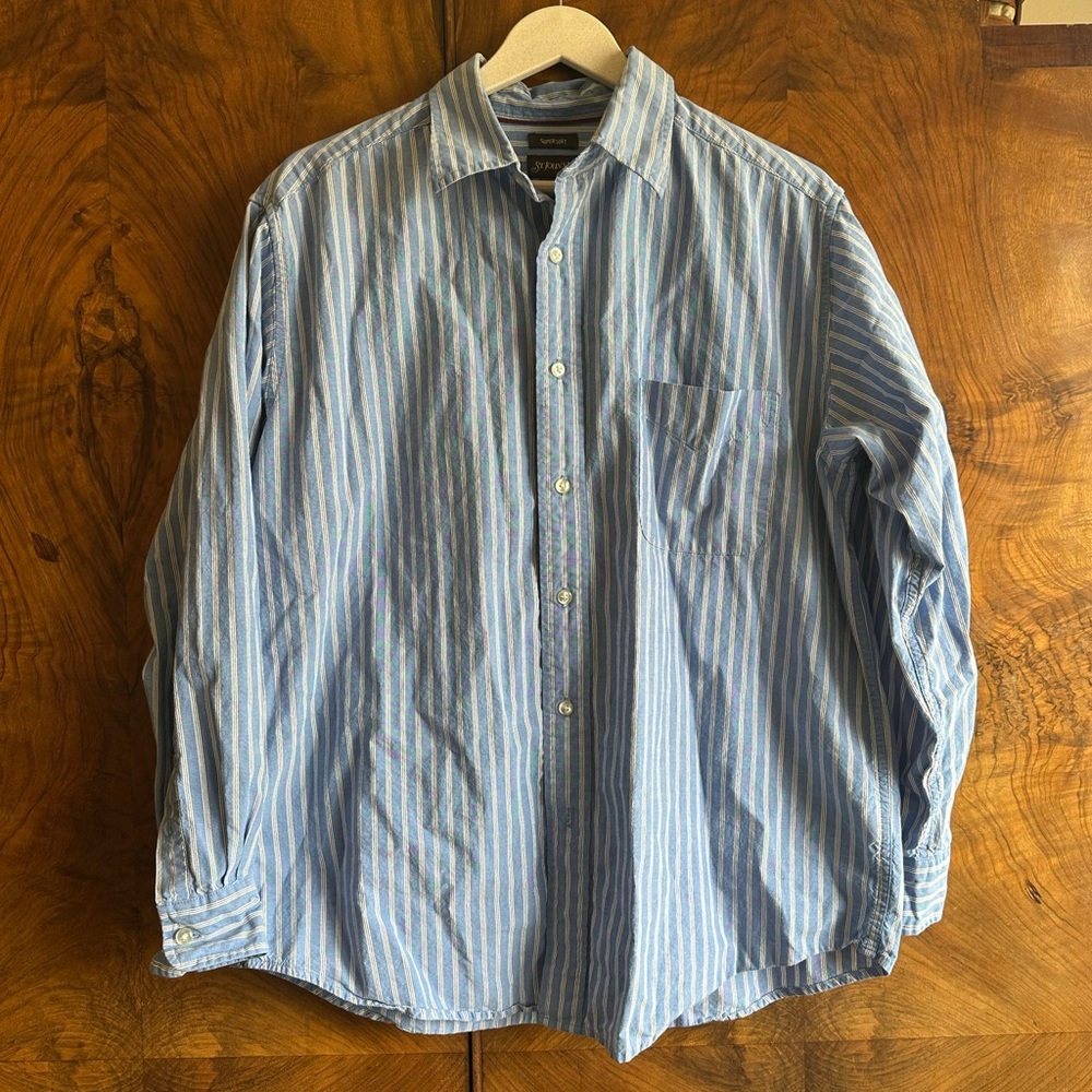 St. John's Bay Blue/White/Black Striped Casual Button-Down Shirt